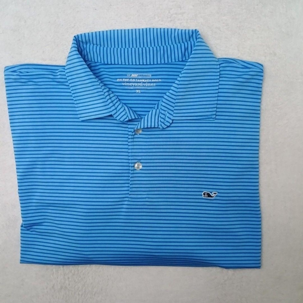 Vineyard Vines Polo Shirt Mens XL Blue Striped On the Go Sankaty Golf Stretch